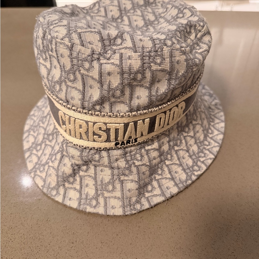 Dior Gray and Cream Patterned Hat